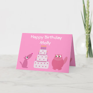 Carton rose mignon Animaux et Carte de gâteau d'an