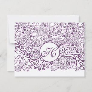 Carton RSVP Mariage Damassé Monogramme Oiseaux de 