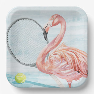 Carton Tennis Floride Tennis Flamant Rose Assiettes en Pa