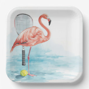 Carton Tennis Floride Tennis Flamant Rose Assiettes en Pa