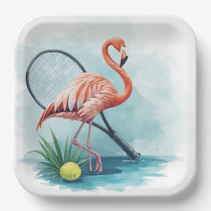 Carton Tennis Floride Tennis Flamant Rose Assiettes en Pa