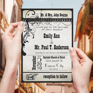 Cartons de billet funky noir pour invitations de m