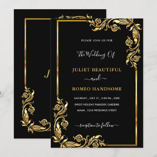 Cartons de mariage en noir et or doré Golden Leave