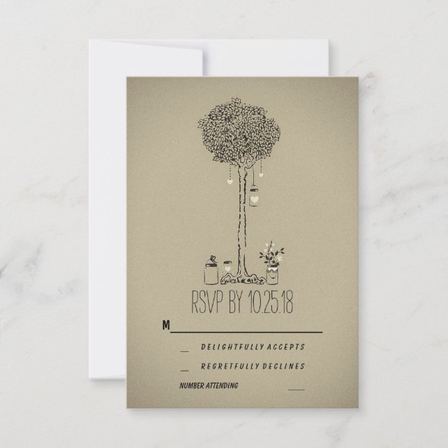 cartons de réponse RSVP arbre en pots mason (Devant)