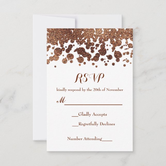 Cartons de réponse White & Bronze Confetti Dots Gl (Devant)
