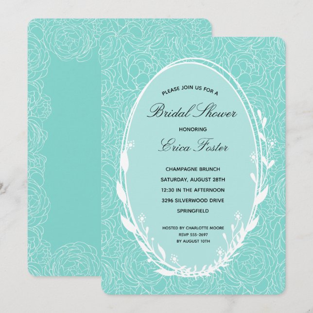 Cartons d'invitation de douche de mariée florale à (Devant / Derrière)