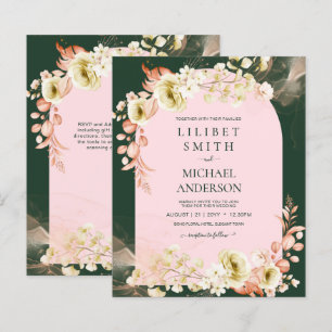 Cartons d'invitation de mariage Floral Vert PINK d