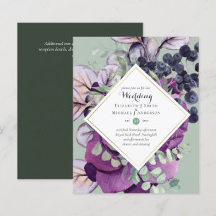 Cartons d'invitation de mariage floraux violets et