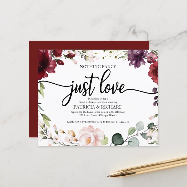 Cartons d'invitation de mariage pas chers et sans  (Devant/Arrière en situation)