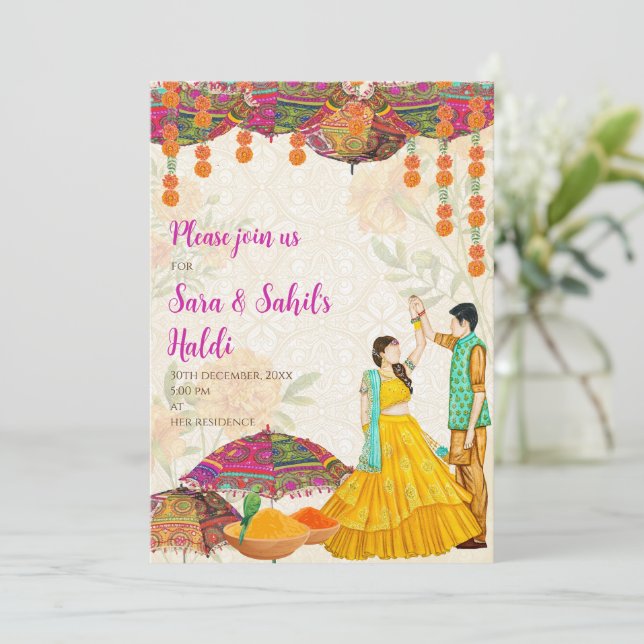 Cartons d'invitation Haldi de mariage & invitation (Debout devant)