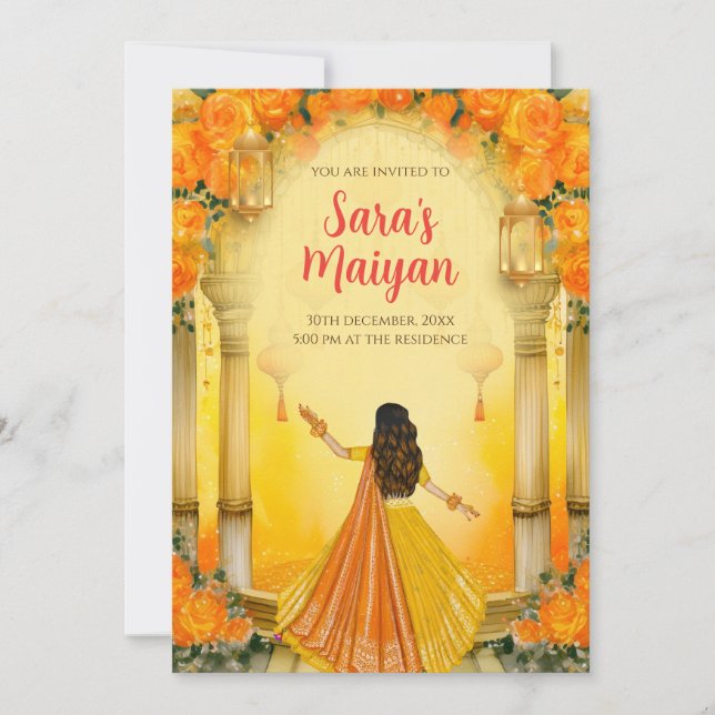 Cartons d'invitation Maiyan & invitations Haldi nu (Devant)