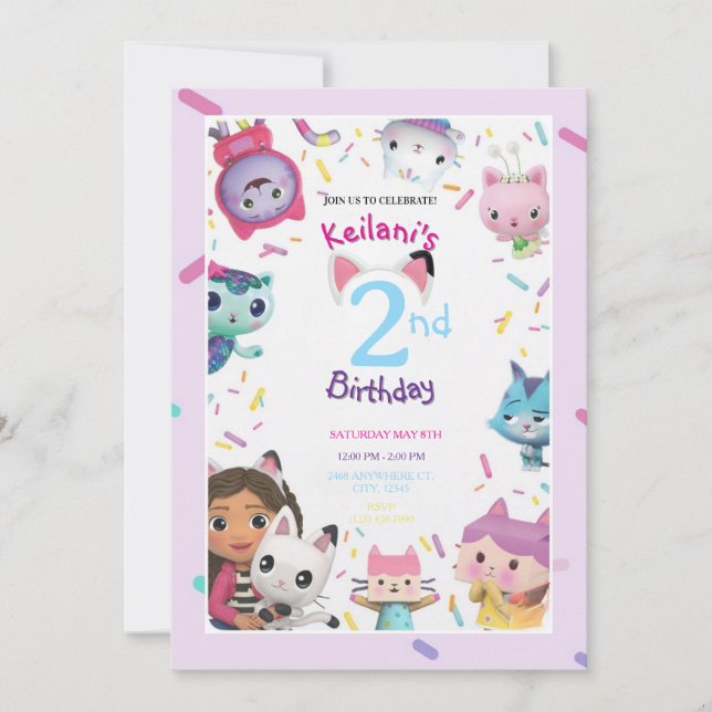 Cartons d'invitation pour l'anniversaire de Gabby  (Devant)