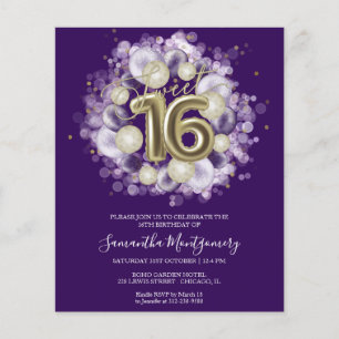 Cartons d'invitation Sweet 16 avec ballons et feui