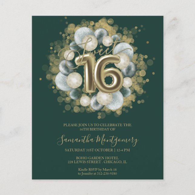 Cartons d'invitation Sweet 16 Fête d'anniversaire  (Devant)