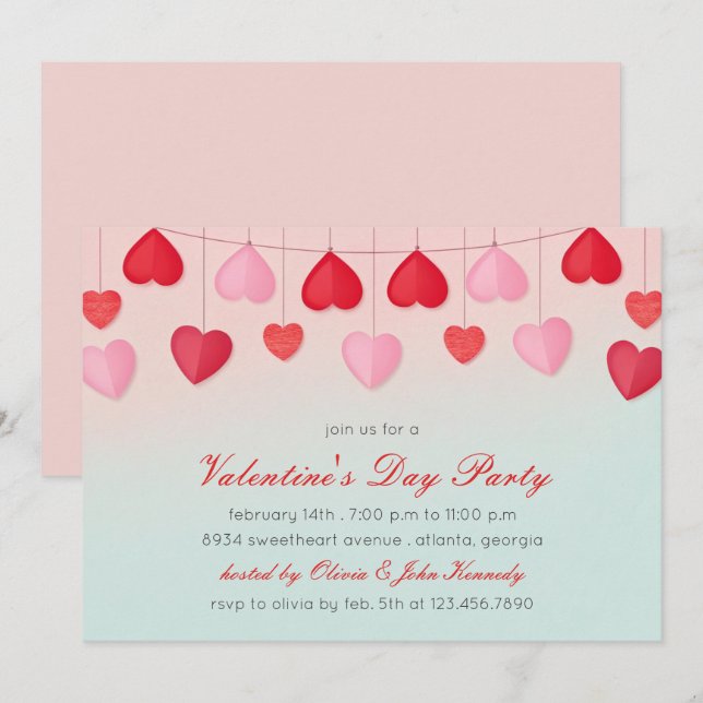 Cartons en forme de coeur pour invitation de fête  (Devant / Derrière)