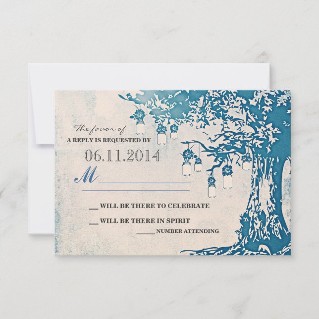 cartons mason bleus arbre cartes RSVP mariage rust (Devant)