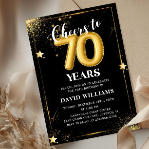 Cartons noirs dorés Invitation pour 70e anniversai