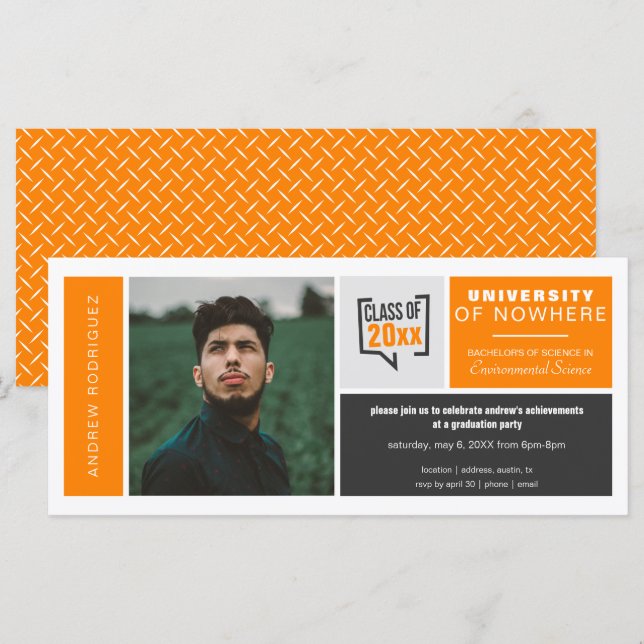 Cartons orange et invitation de graduation à photo (Devant / Derrière)