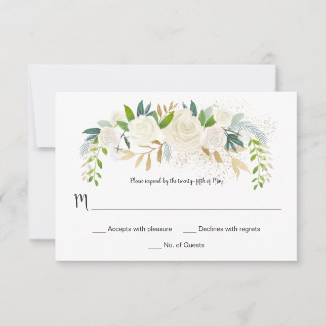 Cartons Réponse #2 Crème Roses Blanches Parties scintillant Verdur (Devant)