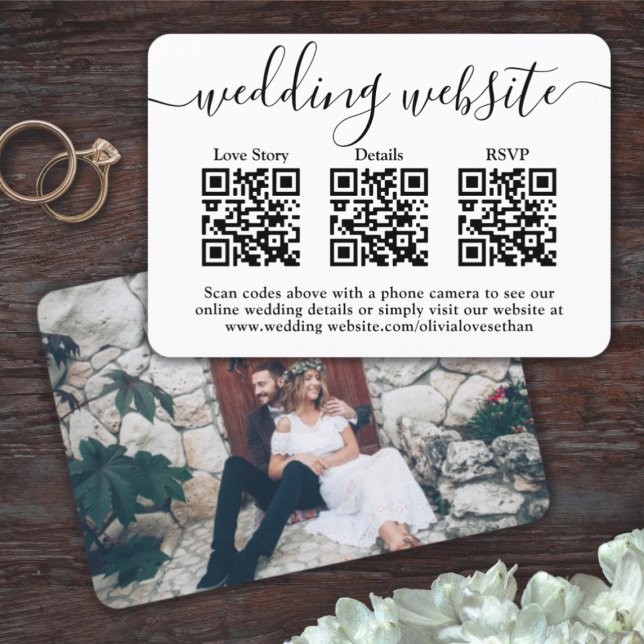 Cartons Réponse 3 Codes QR Site Web Mariage Photo Simple Encadrée (Créateur téléchargé)