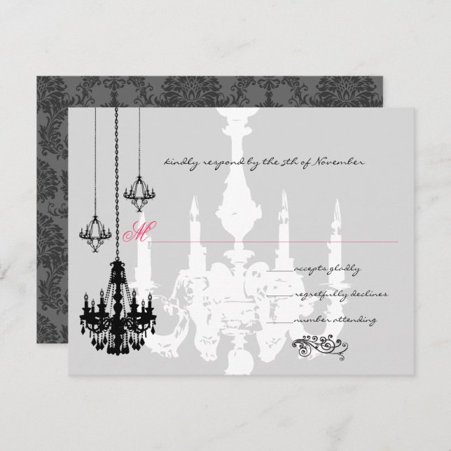 Cartons Réponse 3 lustres noirs Mariage d'accents rose (Devant / Derrière)