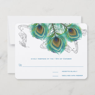 Cartons Réponse 3 Plumes Peacock Birds Dark Mariage Response