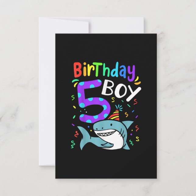 Cartons Réponse 5e anniversaire Cinq ans, Cadeaux de requin (Devant)
