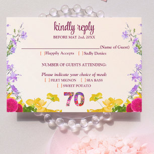 Cartons Réponse 70e anniversaire floral moderne 70 ans fête élégan