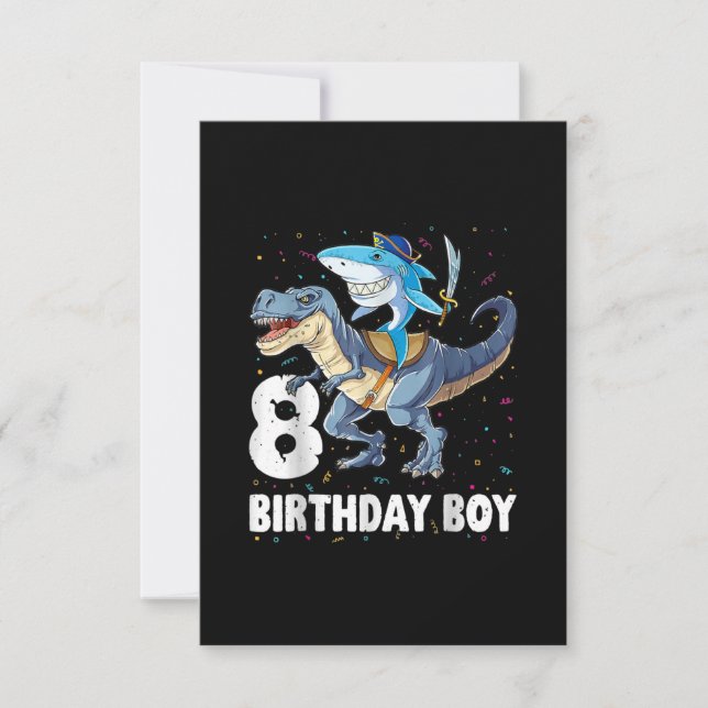 Cartons Réponse 8 ans, 8e anniversaire Garçon requin Dinosaure Pri (Devant)