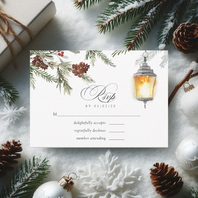 Cartons Réponse À feuillage persistant - Wintertide Woodland Maria (Evergreen - Wintertide Woodland Christmas Wedding RSVP Card)