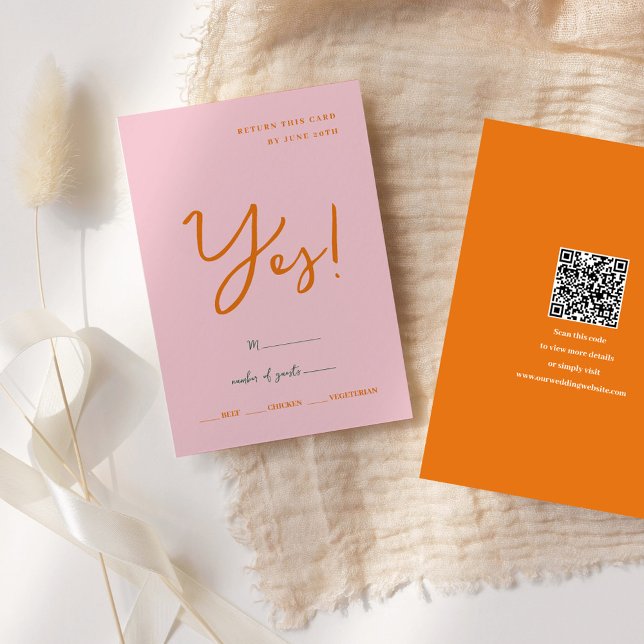 Cartons Réponse Abstrait rose et orange couleurs amusantes Mariage (Abstract pink & orange fun colors Wedding RSVP Card)