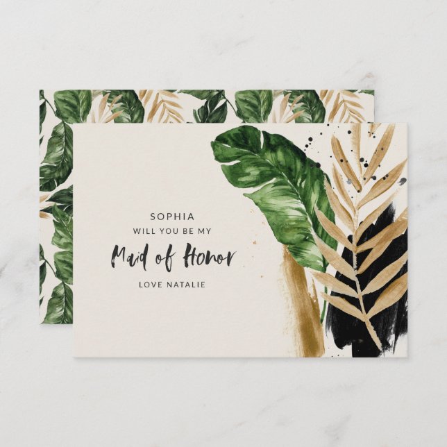 Cartons Réponse Abstraite femme d'honneur tropicale moderne (Devant / Derrière)