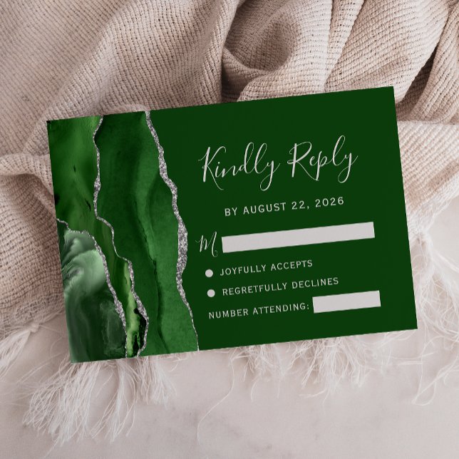Cartons Réponse Agate Hunter Green Mariage Argent (Créateur téléchargé)