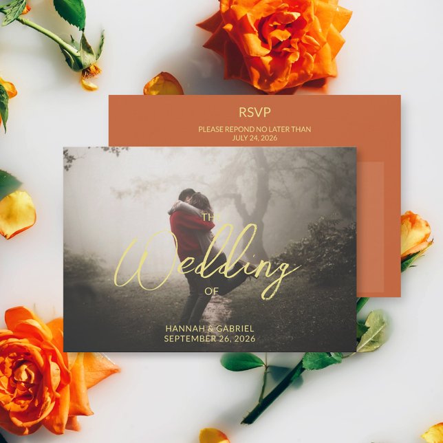 Cartons Réponse Ajouter un choix de repas Mariage photo (The front and back of the Add Photo Wedding Meal Choice RSVP card)