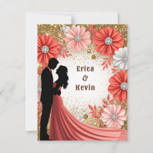Cartons Réponse 💍 Alliance de mariage florale corail or couple 💍