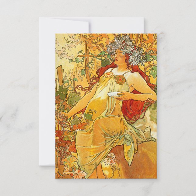 Cartons Réponse Alphonse Mucha Art Nouveau Automne (Devant)