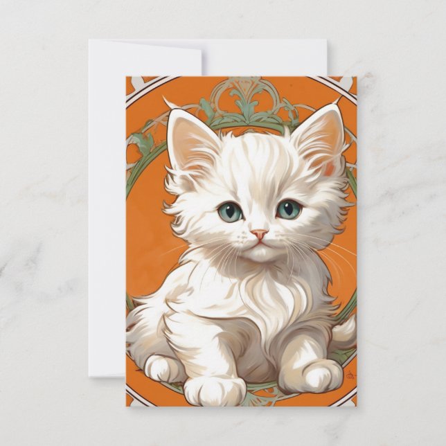 Cartons Réponse Alphonse Mucha Art Nouveau Kitten blanc (Devant)