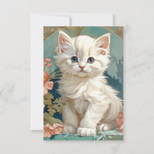 Cartons Réponse Alphonse Mucha Style Chat blanc