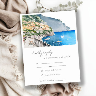 Cartons Réponse Amalfi Coast Italie Aquarelle Mariage Paysage