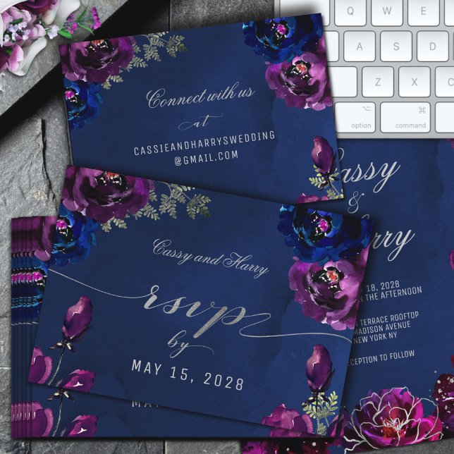 Cartons Réponse Améthyste Saphir Bleu Marine Tons De Bijou Mariage (Créateur téléchargé)