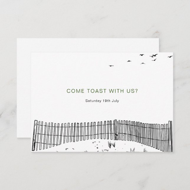 Cartons Réponse Amour côtier Plage de sable Ligne minimale Mariage (Devant / Derrière)