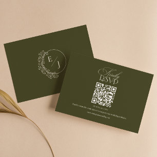 Cartons Réponse Ancien Code QR de Mariage Élégant Vert Olive