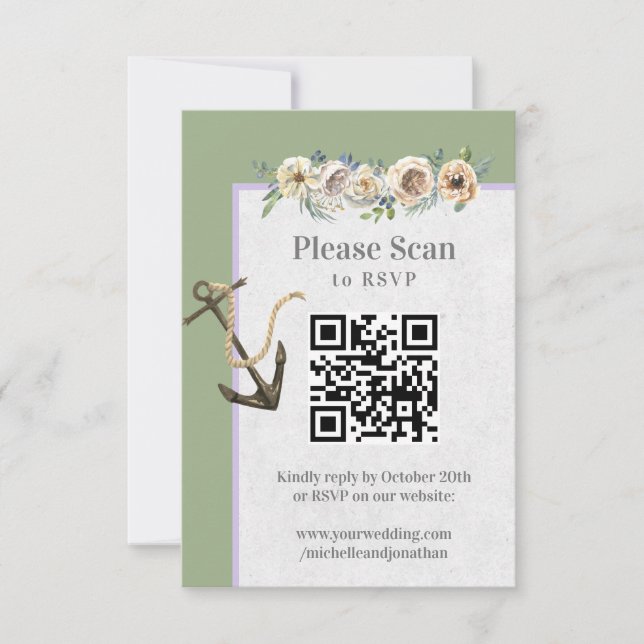 Cartons Réponse Ancre de navire Floral Mariage Sage Lavender QR Co (Devant)