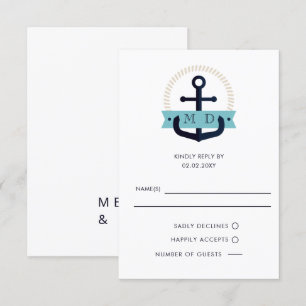 Cartons Réponse Ancre marine moderne Monogramme nautique Mariage R