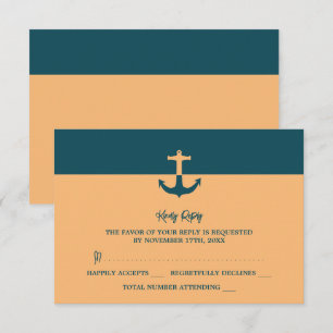 Cartons Réponse Ancre nautique - Bleu corail - Mariage plage
