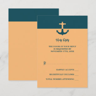 Cartons Réponse Ancre nautique - Bleu corail - Mariage plage