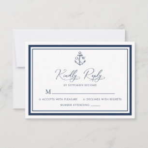 Cartons Réponse Ancre nautique Mariage de marine Monogram