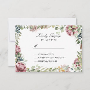 Cartons Réponse Anemone Blush Blue cadre de fleurs chic Mariage RS