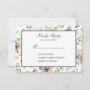 Cartons Réponse Anemone Blush fleurs botaniques grises Mariage RSV