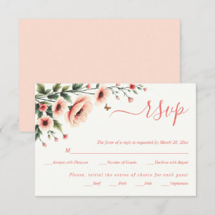 Cartons Réponse Anémone rose, papillons bordure florale mariage